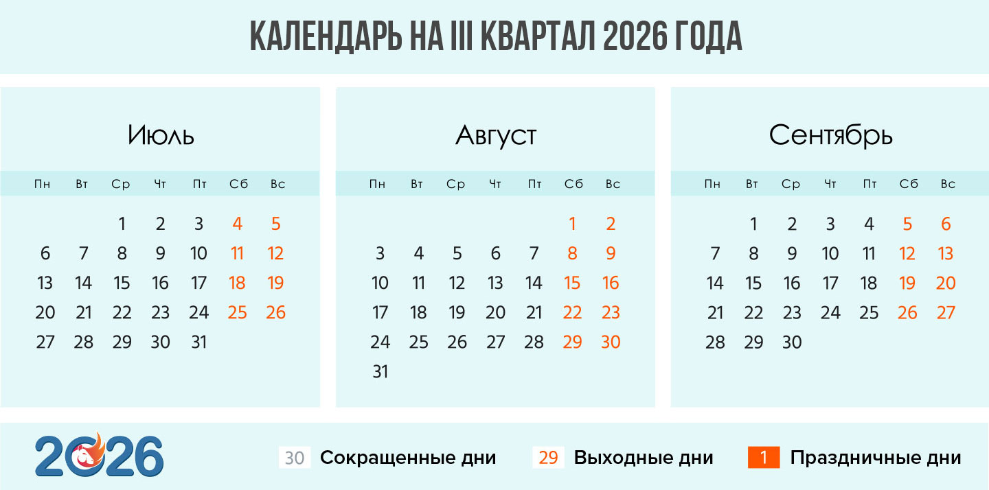 Календарь на 3 квартал 2026 года