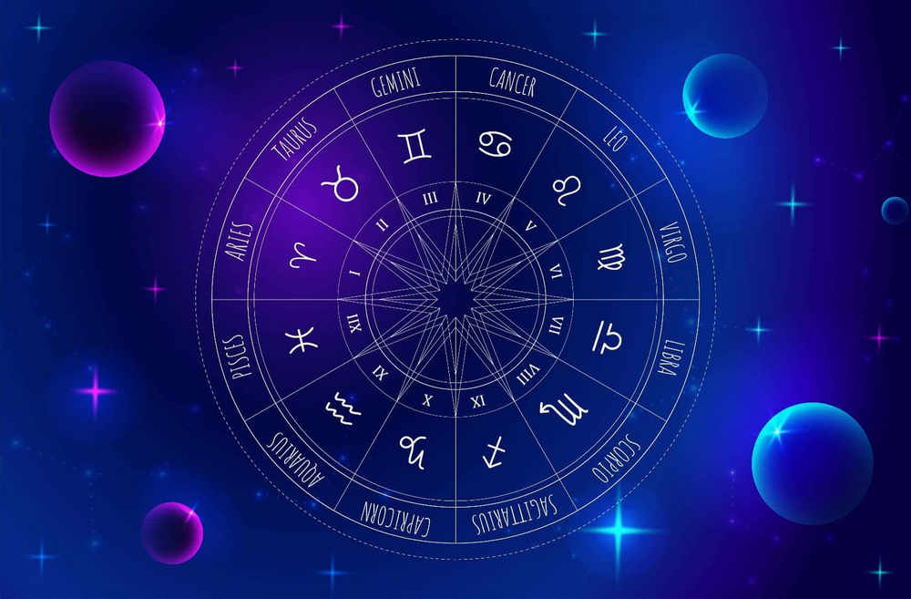 Астрологическое колесо на фоне планет