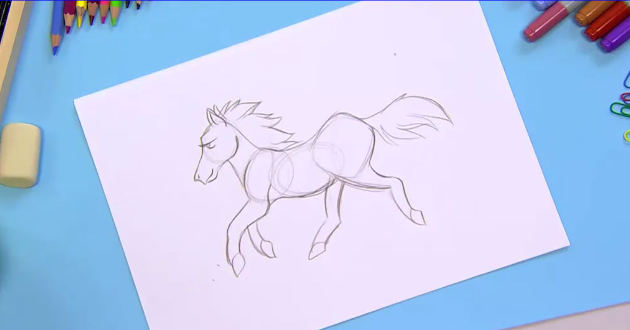 Рисунок лошади пошагово - шаг 1 (эскиз)