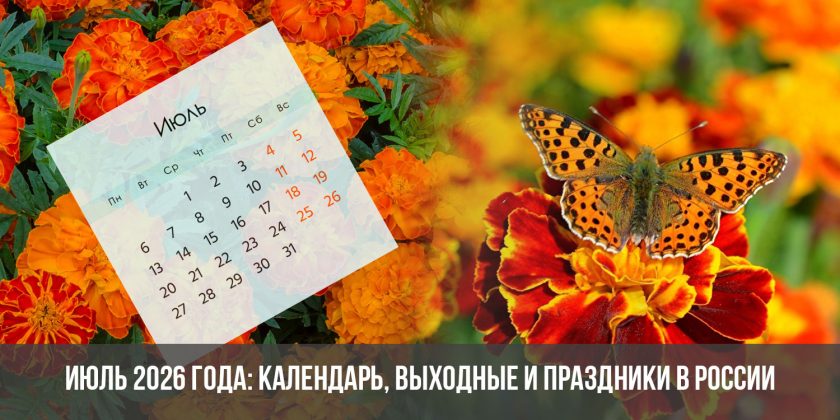 Июль 2026 года: календарь, выходные и праздники в России