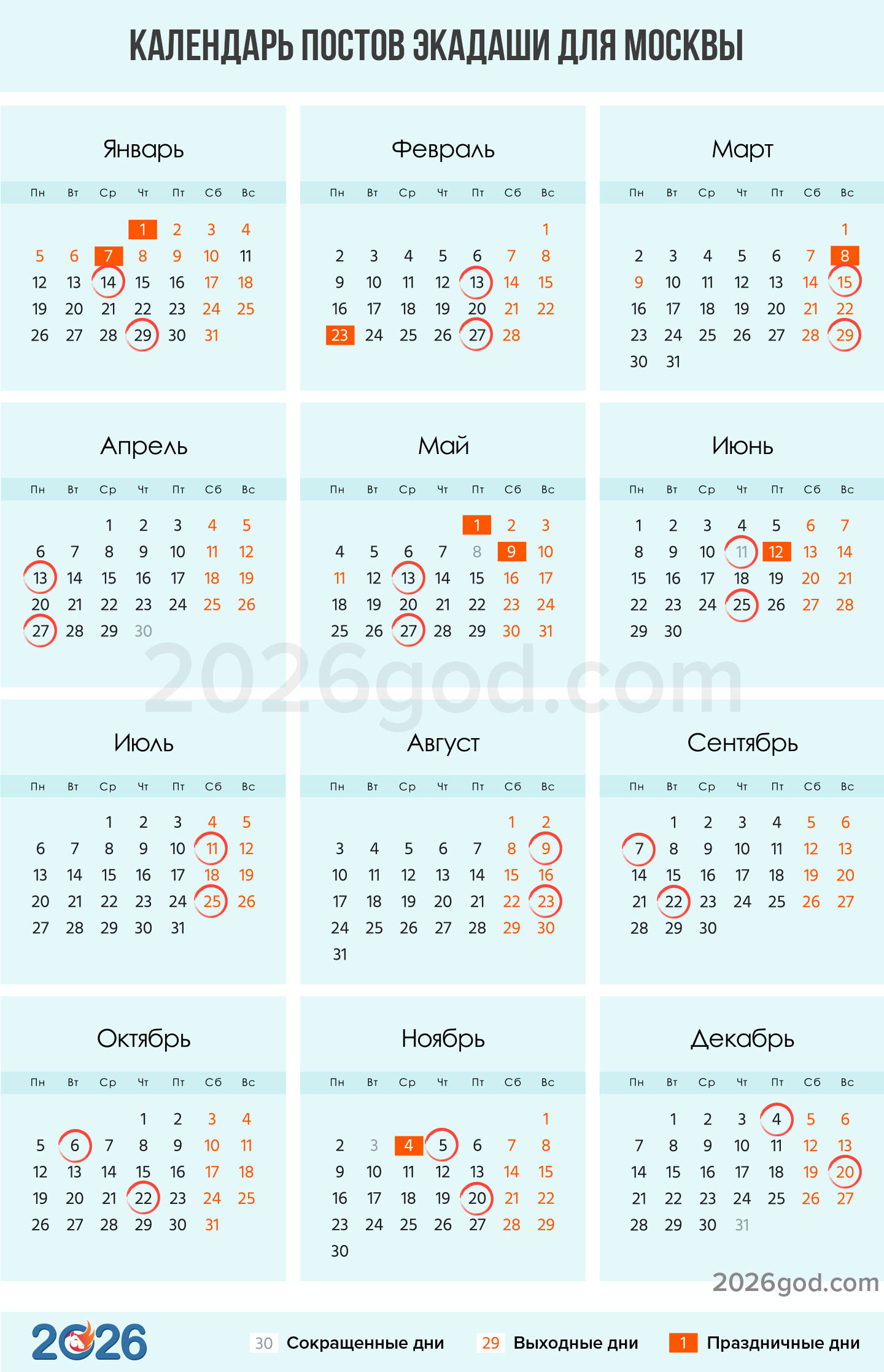 Календарь Экадаши для Москвы на 2026 год