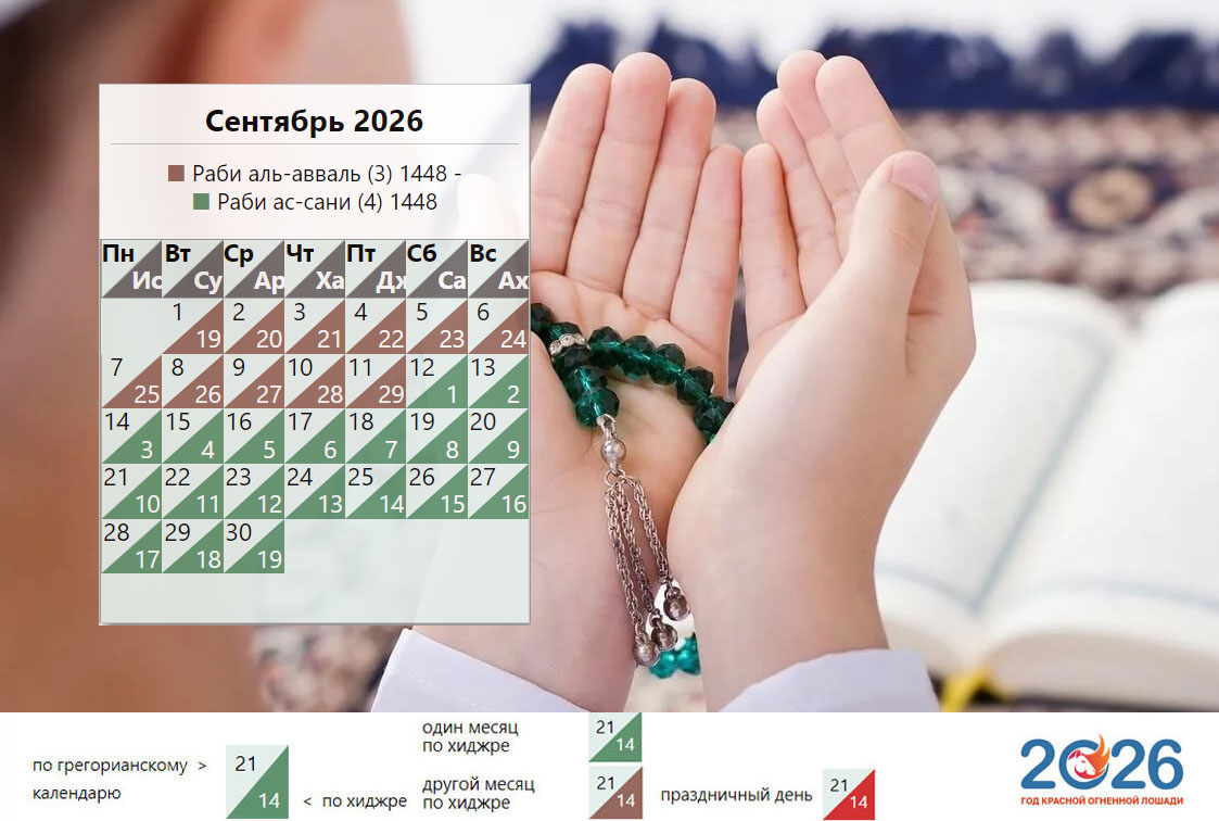Мусульманский календарь на сентябрь 2026 года