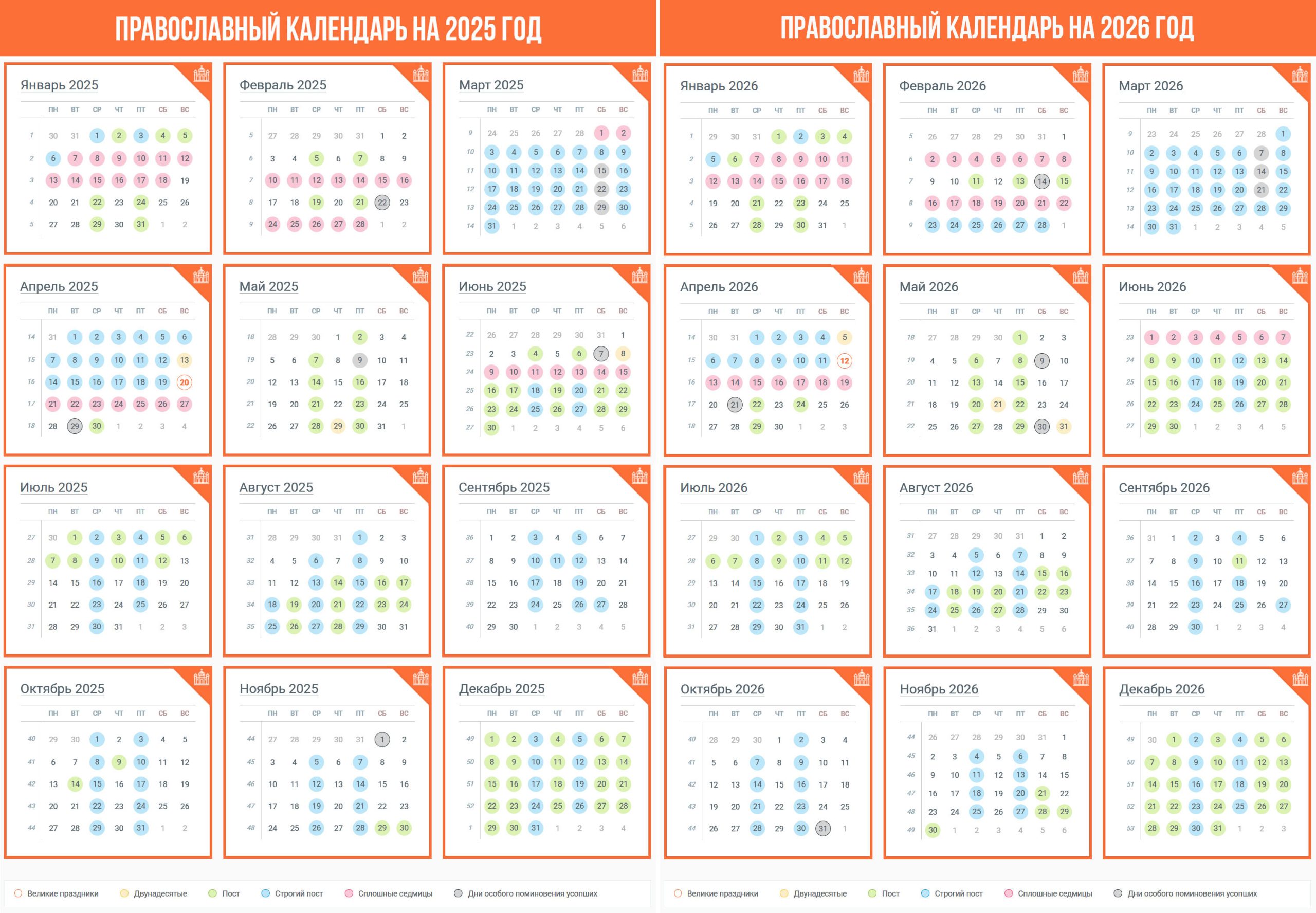 Православный календарь 2025-2026
