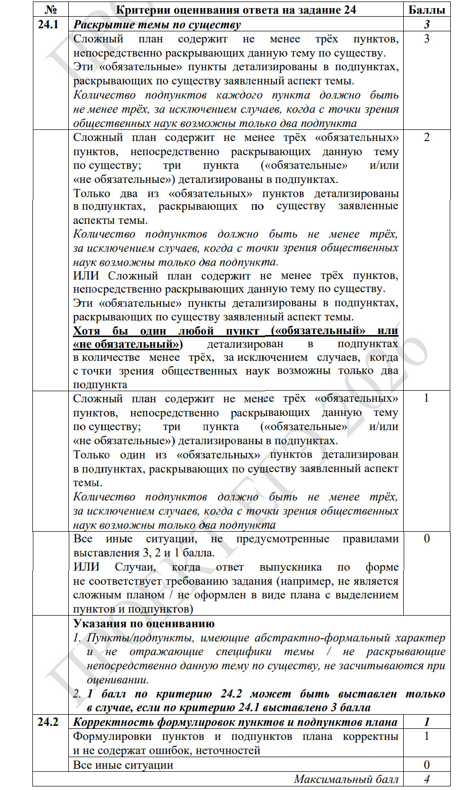 Критерии оценивания задания №24 ЕГЭ по обществознанию